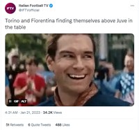 Juventus mendapatkan hukuman pengurangan 15 poin. Hal tersebut lantaran pemalsuan nilai transfer dan keuntungan modal. Beragam meme pun bermunculan di Twitter.