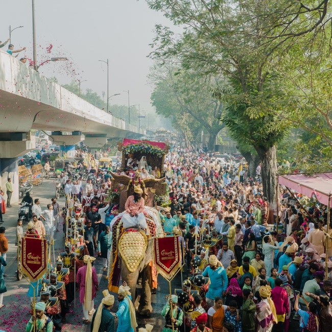 Dalam foto dan video yang beredar, gadis tersebut bahkan terlihat menaiki kereta yang ditarik oleh gajah. Foto: Instagram @devanshi_diksha_danam