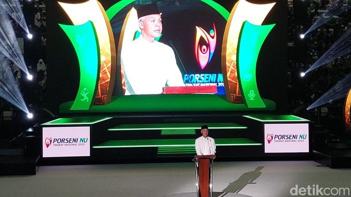 GubernurJateng Ganjar Pranowo di acara penutupan Porseni NU di Solo, Sabtu (21/1/2023).