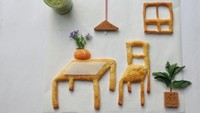 Meja dan kursi ini dibuat dari pastry hangat. Lalu pot bunga terbuat dari buah jeruk. Kreatif ya! Foto: Instagram @mikodesign