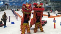 Dua Barongsai yang melakukan atraksi/Foto: Deny Prastyo Utomo/detikJatim
