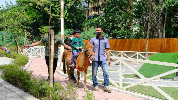 Cucu Jokowi, Jan ethes dan La Lembah Manah naik kuda di Solo Safari, Kota Solo, Senin (23/1/2023).