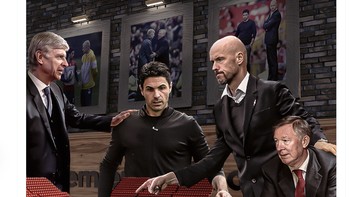Jika dulu ada rivalitas sengit antara Alex Ferguson dan Arsene Wenger, kini adalah eranya Mikel Arteta dan Erik Ten Hag. Foto: Twitter