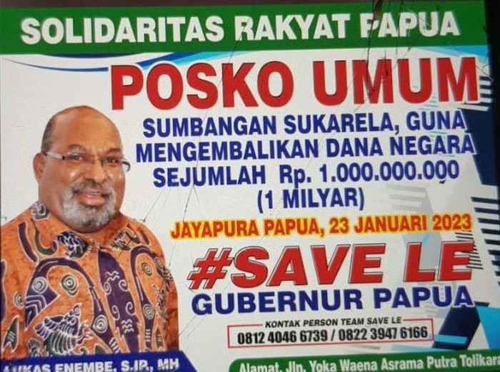 Penampakan pamflet galang dana Rp 1 M oleh simpatisan Lukas Enembe.