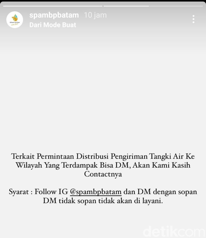 Tangkapan layar postingan akun Instagram SPAM BP Batam.