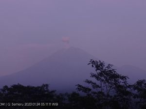 Penampakan Gunung Semeru Erupsi Setinggi 500 Meter