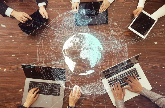 Digital devices and global network concept.