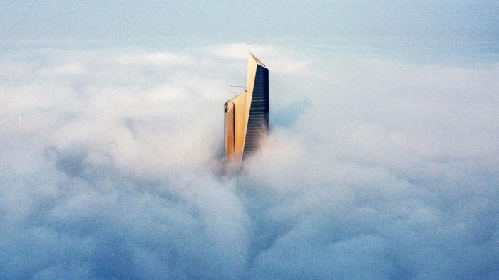 This aerial view shows Kuwait City in a heavy fog, on January 22, 2023. (Photo by YASSER AL-ZAYYAT / AFP) (Photo by YASSER AL-ZAYYAT/AFP via Getty Images)