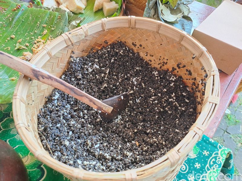 Tiwul Hitam Tiwul di Wonogiri ada yang berwarna hitam dan cokelat. Perbedaan warna itu disebabkan adanya perbedaan teknis merendam gaplek. Tiwul cokelat hanya direndam sebentar. Foto diunggah Selasa (24/1/2023).