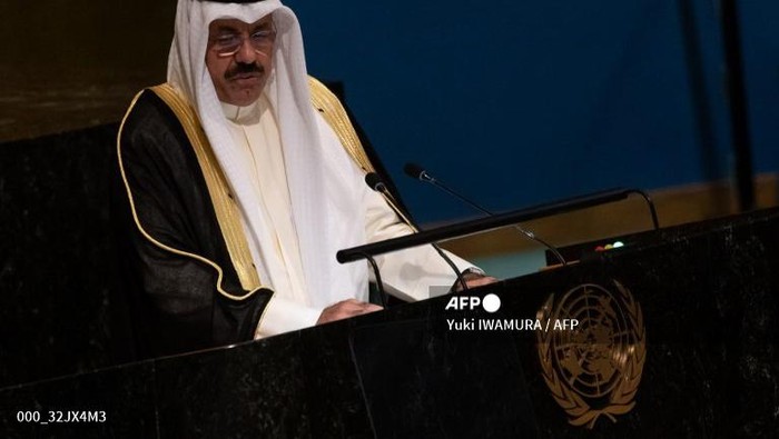 Kuwaits Prime Minister Sheikh Ahmad Nawaf Al-Ahmad Al-Sabah addresses the 77th session of the United Nations General Assembly at the UN headquarters in New York City on September 22, 2022. (Photo by Yuki IWAMURA / AFP)