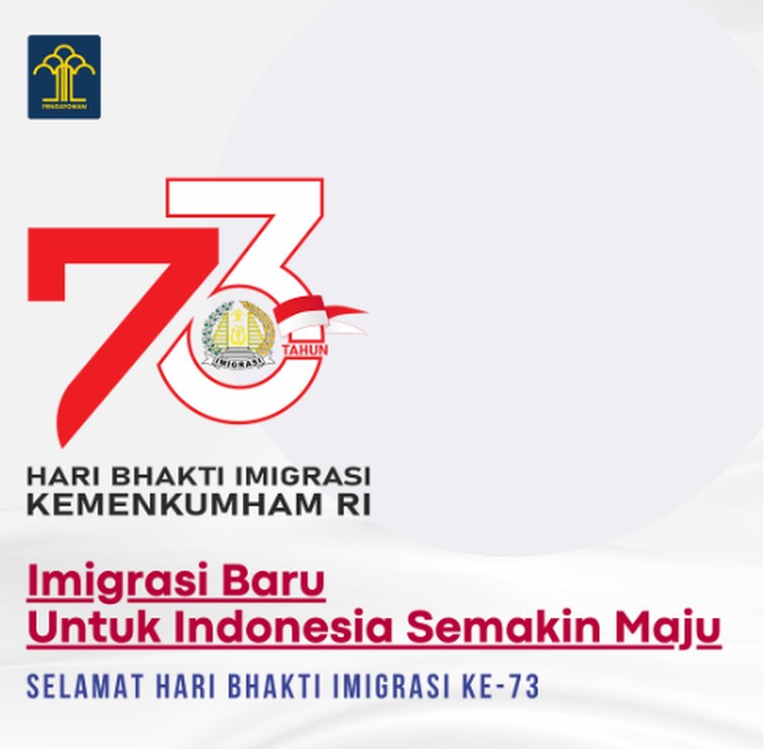 Twibbon Hari Bhakti Imigrasi 2023 dapat digunakan pada tanggal 26 Januari. Tema Hari Bhakti Imigrasi 2023 adalah Imigrasi Baru Untuk Indonesia Semakin Maju.