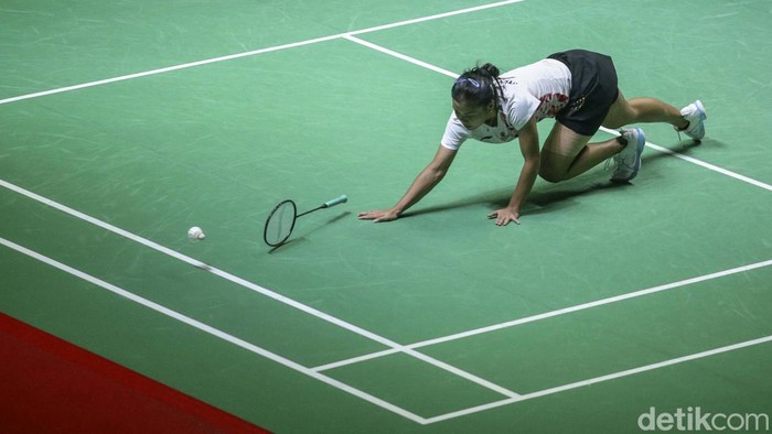 Gregoria Mariska Tunjung berhasil mengalahkan He Bing Jiao di babak 16 besar Indonesia Masters 2023 di Istora, Senayan, Jakarta, Kamis (26/1). Gregoria pun ke perempatfinal.