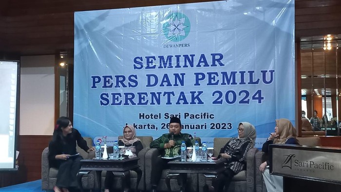 Seminar Pers dan Pemilu serentak 2024, di Hotel Sari Pacific, Jakarta Pusat, Kamis (26/1/2023).
