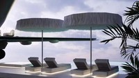Gambar render ini menunjukkan rencana vila yang akan dibangun Felix Demin, termasuk teras di sayap pesawat dan infinity pool outdoor dengan pemandangan Samudera Hindia. Felix Demin/businessinsider.