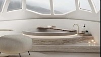 Desain Demin mencakup kamar mandi lengkap dengan bak mandi batu melingkar, yang merupakan kokpitnya. Felix Demin/businessinsider.