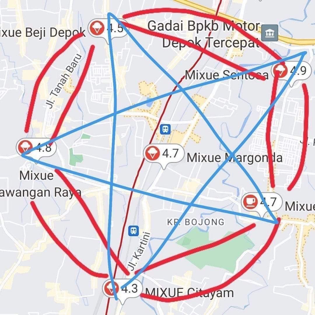 Peta gerai Mixue (Tangkapan layar)