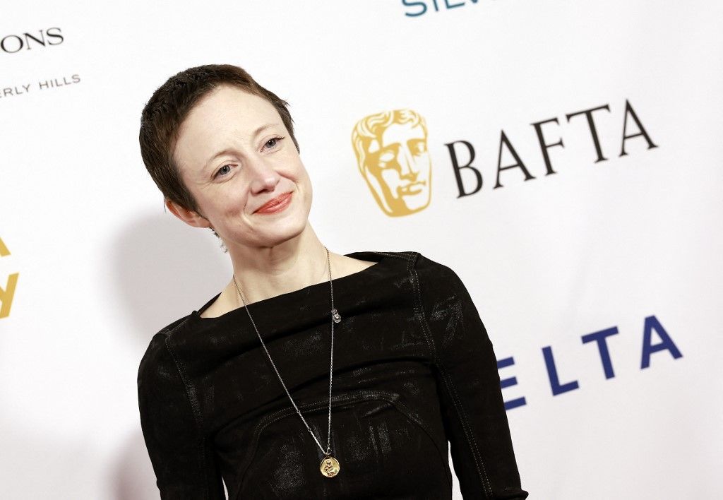 English actress Andrea Riseborough arrives for the BAFTA Tea Party at the Four Seasons Hotel in Los Angeles, California, on January 14, 2023. (Photo by Michael Tran / AFP)