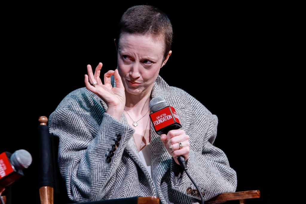 NEW YORK, NEW YORK - DECEMBER 07: Andrea Riseborough speaks during the SAG-AFTRA Foundation 