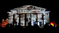 Begini penampakan salah satu iluminasi dari festival cahaya yang menandai hari jadi kota Vilnius, Lithuania, yang ke-700, Rabu (25/1/2023).