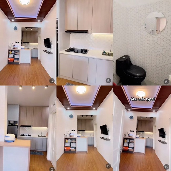 Putri menyebutkan bagian rumah yang direnovasi menggunakan jasa desain interior. Yang direnov yaitu kamar mandi, plavon diganti menggunakan PVC, lantai dipasang vinyl. Lalu bikin kitchen serta sedikit bongkar tembok pembatas antara ruang tamu dan dapur untuk dibuat seperti mini bar, kata Putri. Budget yang dibutuhkan untuk merenovasi rumah subsidi agar menjadi lebih aesthetic kurang lebih Rp 40-50 juta. Foto: Dok. TikTok @rrputtri.