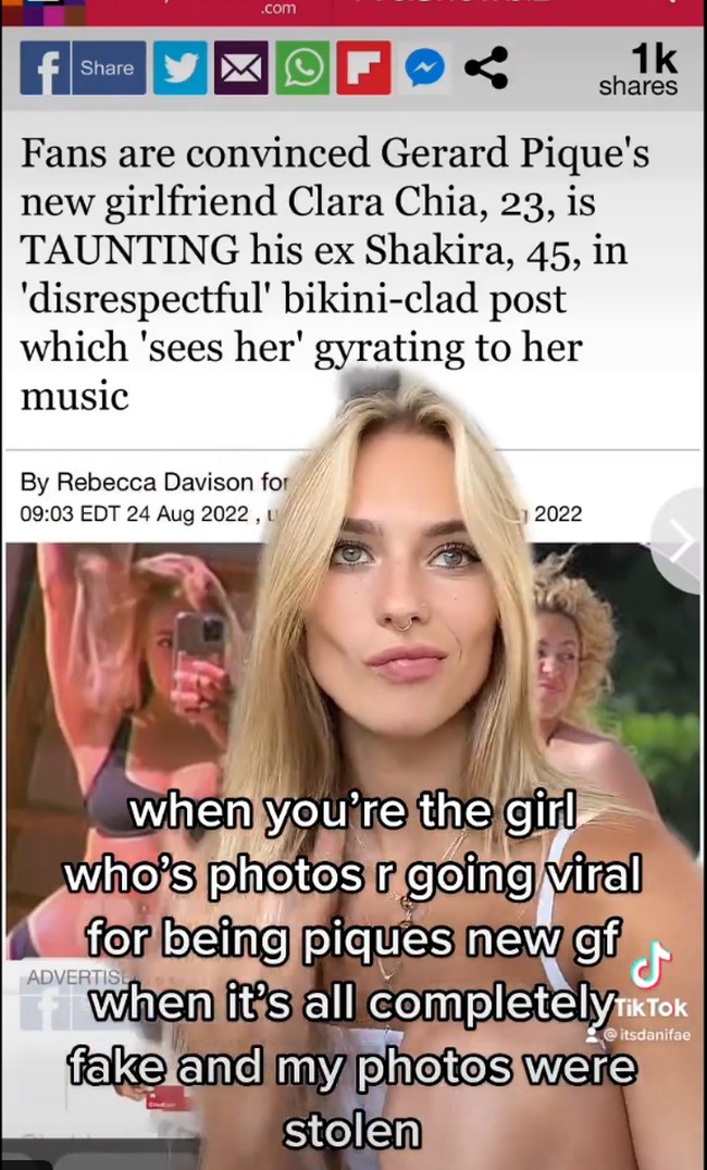 Lewat akun TikTok, Dani Fae menjelaskan bahwa dia bukanlah Clara Chia Marti dan beberapa fotonya yang tersebar di internet dicatut pihak tak bertanggungjawab. Foto: Twitter/@itsdanifae