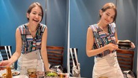 Nah, kalau yang satu ini adalah momen Enzy saat kulineran di restoran Korea. Terlihat aneka hidangan mulai dari mie hingga kimchi. Foto: Instagram @enzystoria