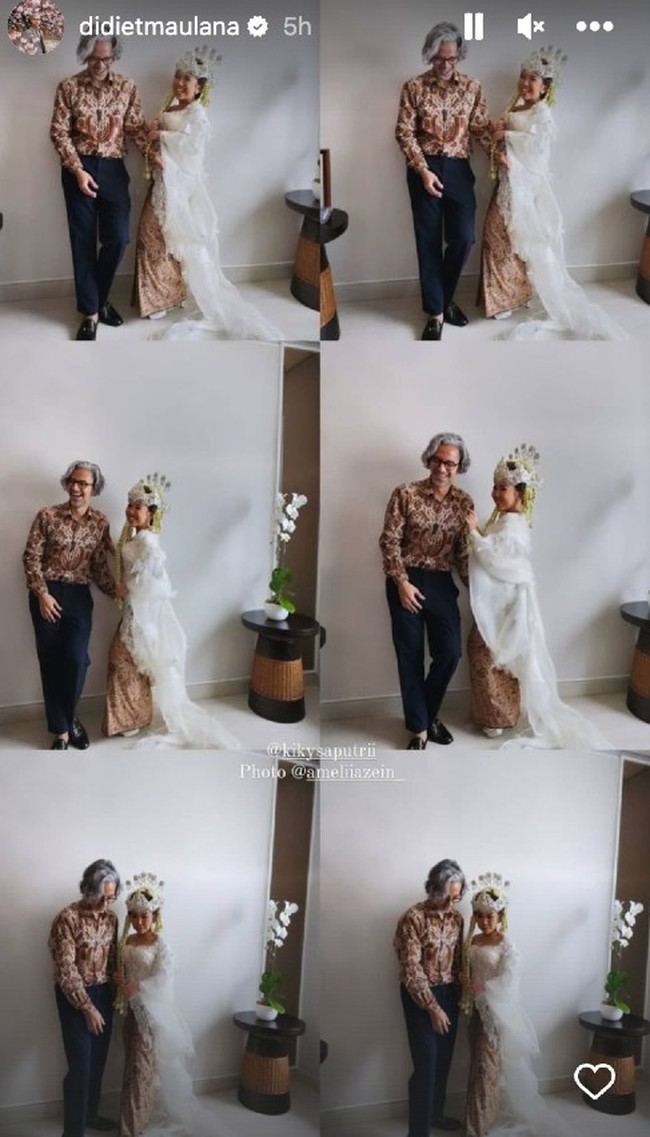 Didiet Maulana juga mengungkapkan konsep kebaya Kiky Saputri mengambil inspirasi model kerah kebaya Sunda dengan potongan yang menampilkan keanggunannya. Dengan selendang sutera berlipit beraksen serupa sayap-sayap perlambang Merak. Foto: Dok Didiet Maulana, Instagram Bennu Sorumba, Instagram @revalhairstylist, @thewhitejournals