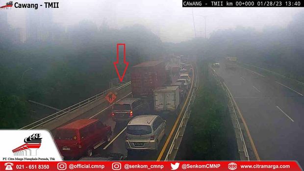 Lokasi perbaikan jalan di ruas Tol Cawang-Tanjung Priok (dok. Instagram Senkom CMNP)