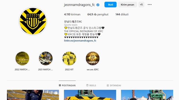 Pengikut IG Jeonnam Dragons meroket usai Asnawi Mangkualam gabung. Tangkapan layar diambil Sabtu (28/1/2023) pukul 08.17 WIB.