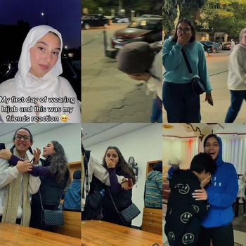 Wanita yang bernama Sagda Mohamed, memperlihatkan reaksi para sahabat ketika melihatnya pertama kali berhijab.