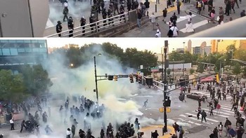 Polisi di Atlanta, Amerika Serikat mencoba membubarkan massa demonstrasi dengan menggunakan gas air mata. Angin yang lewat justru menghembuskan gas air mata ke arah polisi. Foto: Reddit via Bored Panda