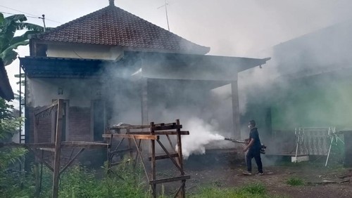 Kegiatan fogging di Kelurahan Lelateng, Kecamatan Negara, Kabupaten Jembrana, Bali, Jumat (27/1/2023). (Foto: Istimewa)