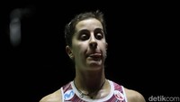 Ekspresi Marin usaai kalah di final Indonesia Masters 2023.