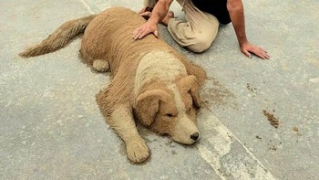 Bastarrika juga begitu detail membuat seekor anjing yang tampak lesu ini. Foto: Andoni Bastarrika via Boredpanda.