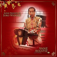 Selain busana Kaesang dan Erina, desainer yang berbasis di Semarang, Jawa Tengah, ini juga menyiapkan kemeja Imlek untuk Jokowi. Dengan kerah cheongsam yang menggunakan batik Banji, dalam bahasa Tionghoa, ban artinya sepuluh dan dzi yang artinya ribu batik dengan lambang dari murah rejeki atau kebahagiaan yang berlipat ganda, jelas Anne. (Foto: Instagram/@anneavantieheart)