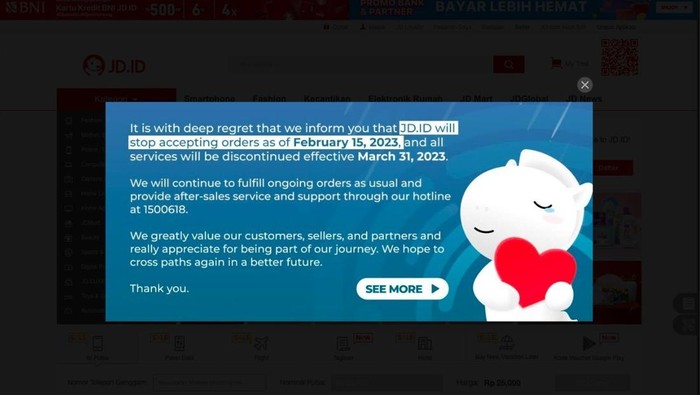 JD.ID Setop Terima Pesanan di Indonesia