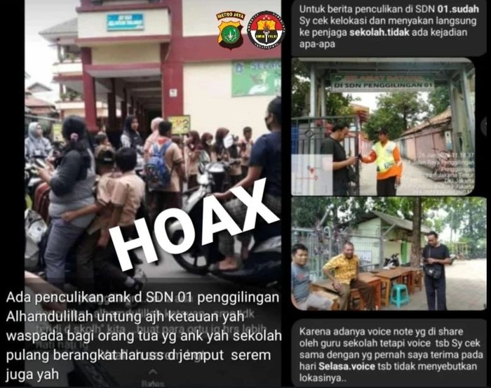 Kabar soal penculikan anak sedang ramai beredar di medsos. Kabar hoax penculikan itu juga disebut terjadi di Depok, Jawa Barat hingga Cakung, Jakarta Timur. (Instagram Polsek Cakung)