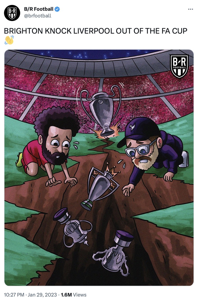 Liverpool tersingkir dari Piala FA usai dikalahkan oleh Brighton & Hove Albion.