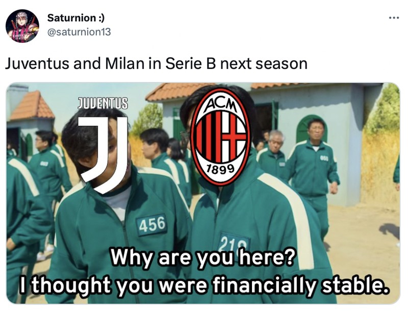 Meme Juventus dan AC Milan sama-sama kalah di Serie A.