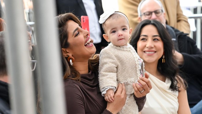 Priyanka Chopra Jonas and Malti Marie Chopra Jonas at the star ceremony where the Jonas Brothers are honored with a star on the Hollywood Walk of Fame on January 30, 2023 in Los Angeles, California (Photo by Michael Buckner/Variety via Getty Images)
