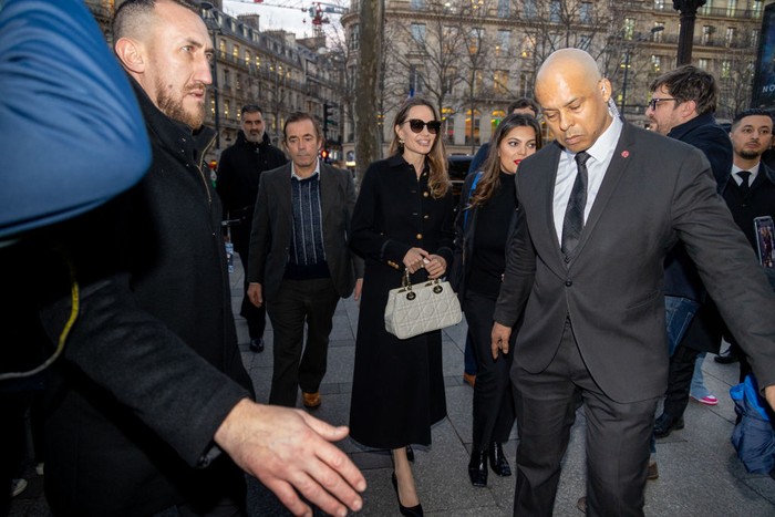 PARIS, FRANCE - JANUARY 30: Actress Angelina Jolie leaves the Guerlain Boutique at Champs Elysees on January 30, 2023 in Paris, France. (Photo by Marc Piasecki/Getty Images for Guerlain)