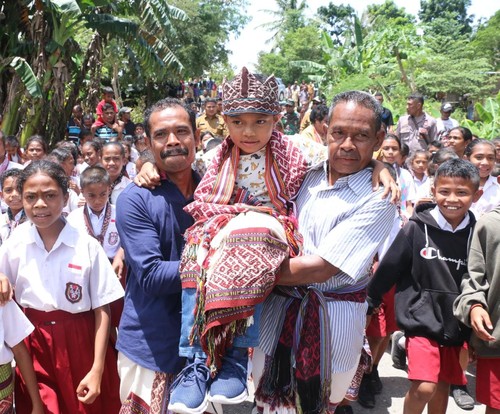 Caesar Hendrik Meo Tnunay (7), akrab disapa Nono tiba di kampung halamannya Kecamatan Amarasi Selatan, Kabupaten Kupang, Nusa Tenggara Timur (NTT), Senin (30/1/2023).