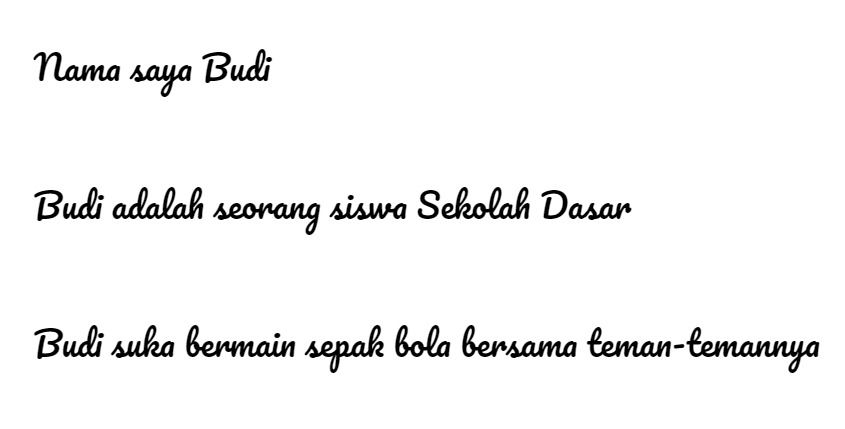 Contoh huruf tegak bersambung.