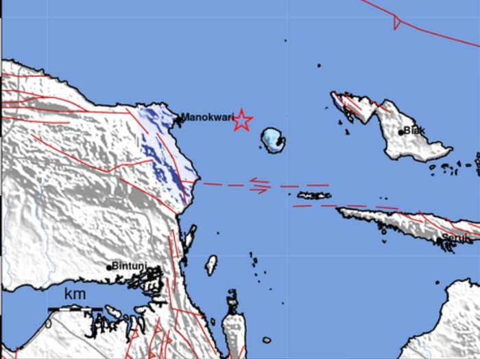 Ilustrasi gempa M 4,4 Pulau Numfor Papua