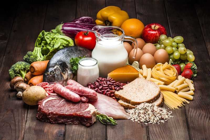 Ilustrasi Protein Hewani healthy eating and diet concept - natural rich in protein food on table