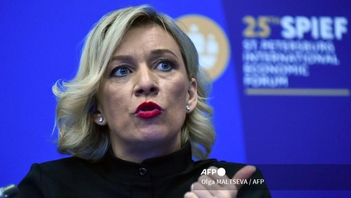 Russian Foreign Ministry spokeswoman Maria Zakharova attends the Saint Petersburg International Economic Forum (SPIEF) in Saint Petersburg on June 16, 2022. (Photo by Olga MALTSEVA / AFP)