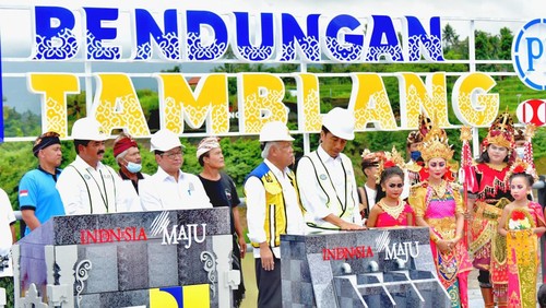 Presiden Joko Widodo (Jokowi) meresmikan Bendungan Tamblang atau Bendungan Danu Kerti di Buleleng, Bali, Kamis (2/2). Bendungan ini dibangun sejak 2018 dengan nilai anggaran Rp820 miliar.