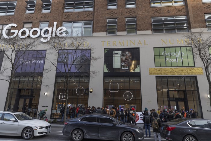 Demonstrators during an Alphabet Workers Union rally in New York, US, on Thursday, Feb. 2, 2023. The protest is in regards to Googles recent layoffs which left 12,000 employees without work. Photographer: Victor J. Blue/Bloomberg via Getty Images