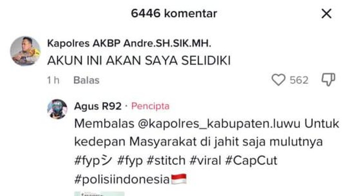 Heboh TikTok Kapolres Luwu Ancam Usut Akun Bahas Mahasiswa UI Tersangka