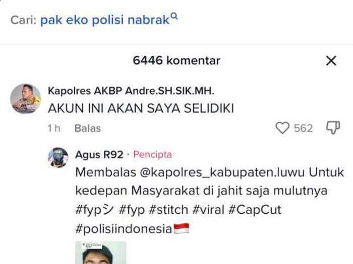 Heboh TikTok Kapolres Luwu Ancam Usut Akun Bahas Mahasiswa UI Tersangka